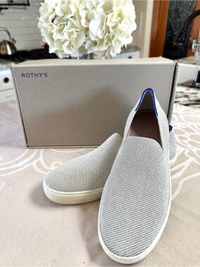 Rothy’s The Sneaker Diamond Twill Metallic Shimmer Slip On Shoes W9 w/ Box